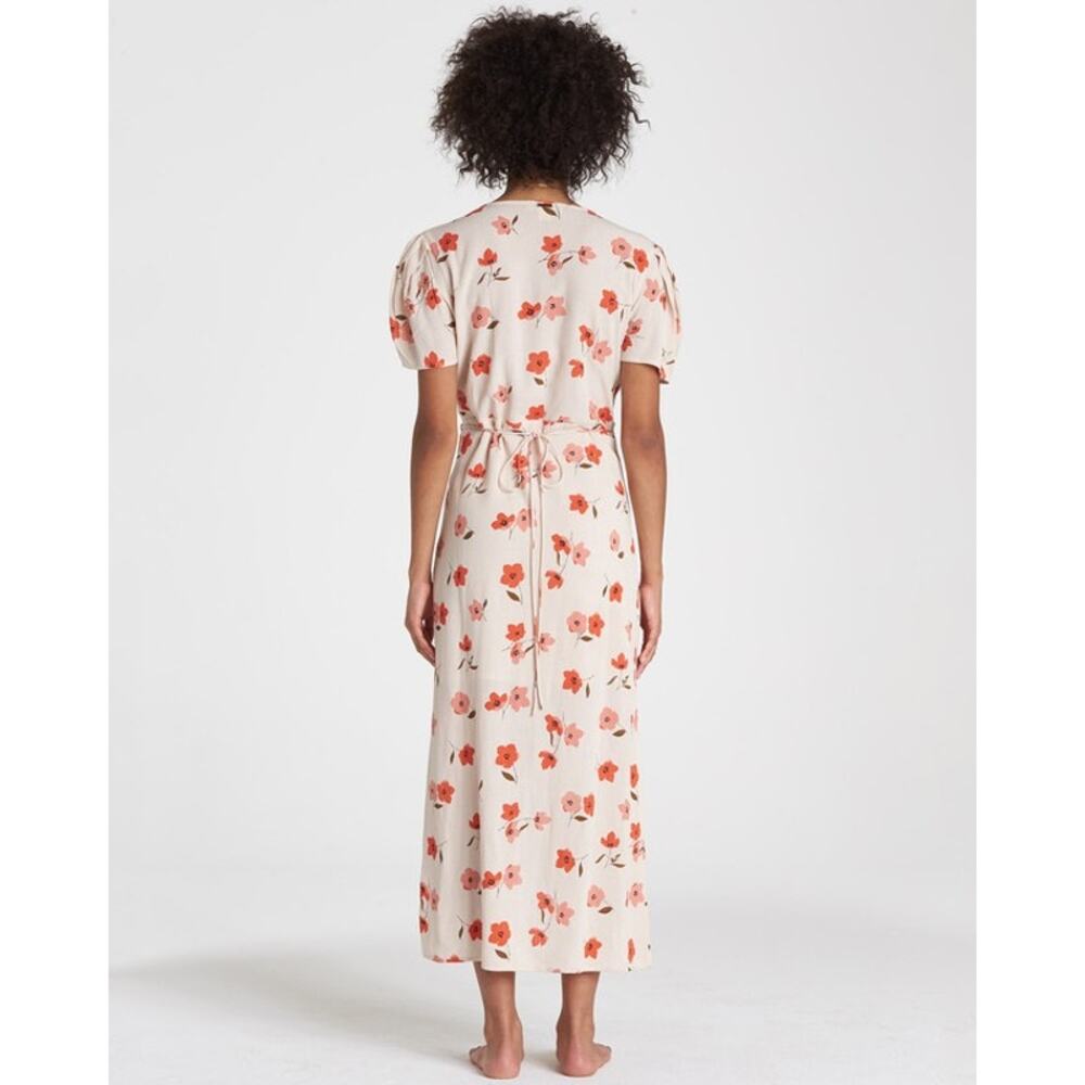 Billabong Floral Fields Midi Wrap Dress Cream‎ Red Pink Floral XS Spring Summer - Picture 3 of 10
